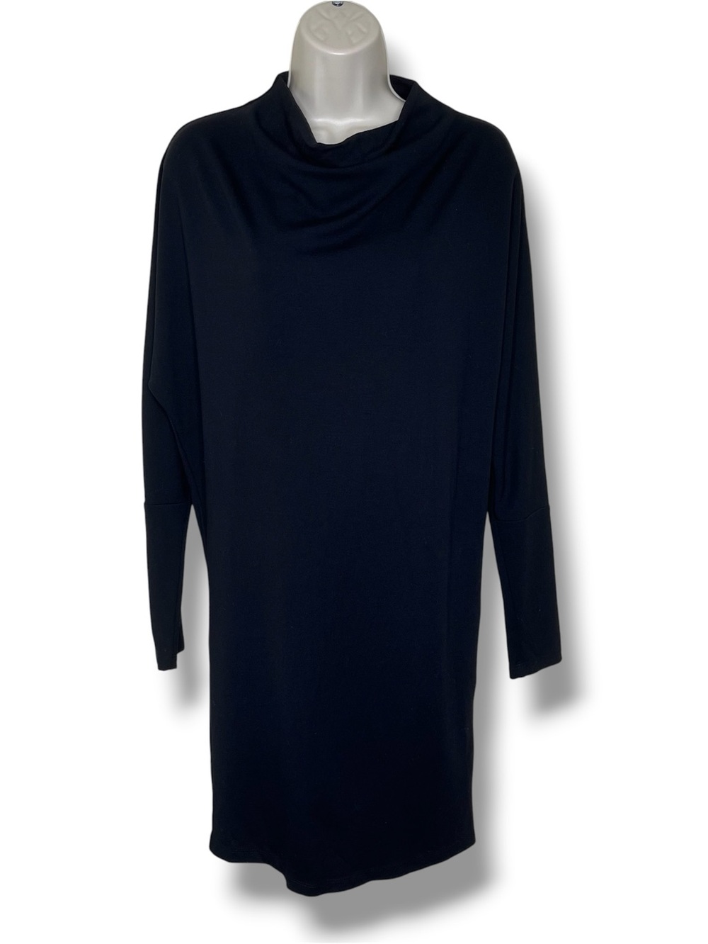Savvi Black Audrey Dress Cowl Neck Dolman Sleeve Tunic Size Small Long Sleeve